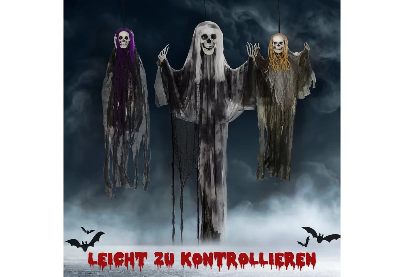 HOMCOM Dekofigur 3er-Set Halloween Skelett-Geister verstellbar - Bild 5