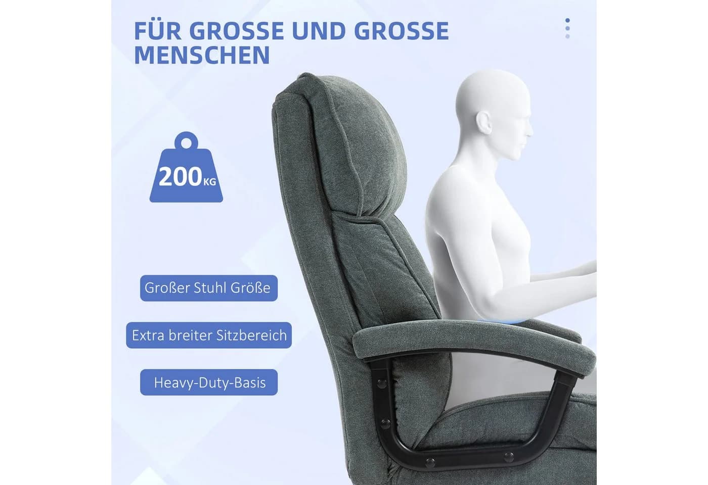 HOMCOM Bürostuhl Grau mit Wippfunktion & 200 kg Belastbarkeit - Bild 4