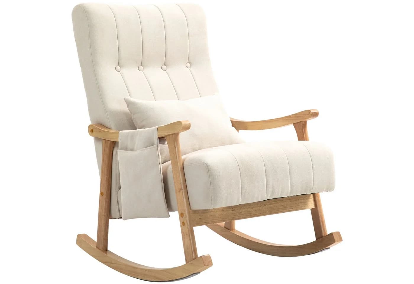 HOMCOM Schaukelstuhl Beige Gepolstert mit Lendenkissen