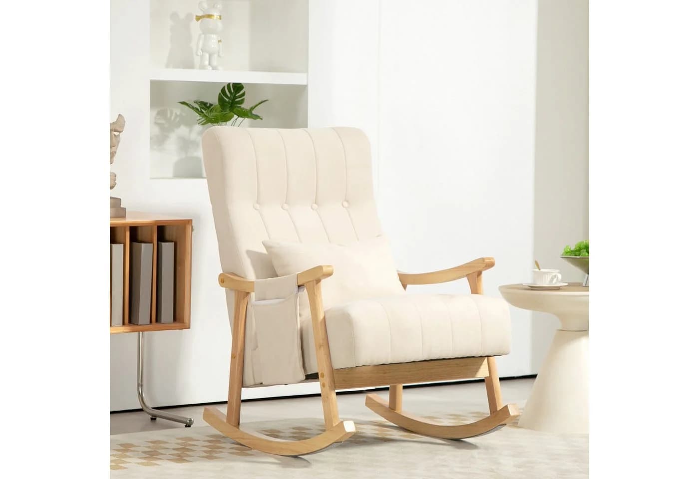 HOMCOM Schaukelstuhl Beige Gepolstert mit Lendenkissen - Bild 2