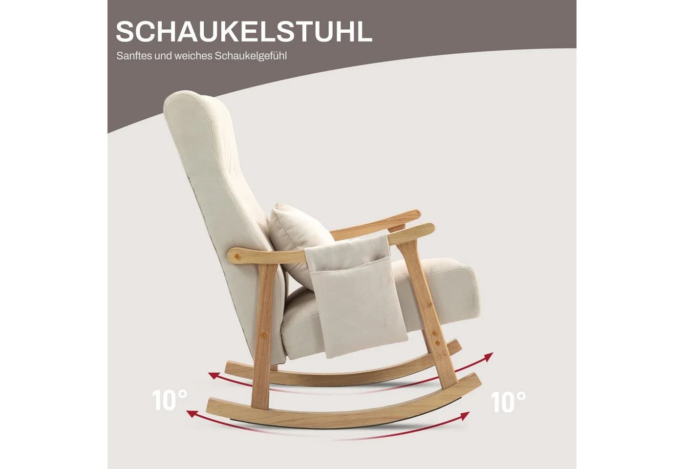 HOMCOM Schaukelstuhl Beige Gepolstert mit Lendenkissen - Bild 4