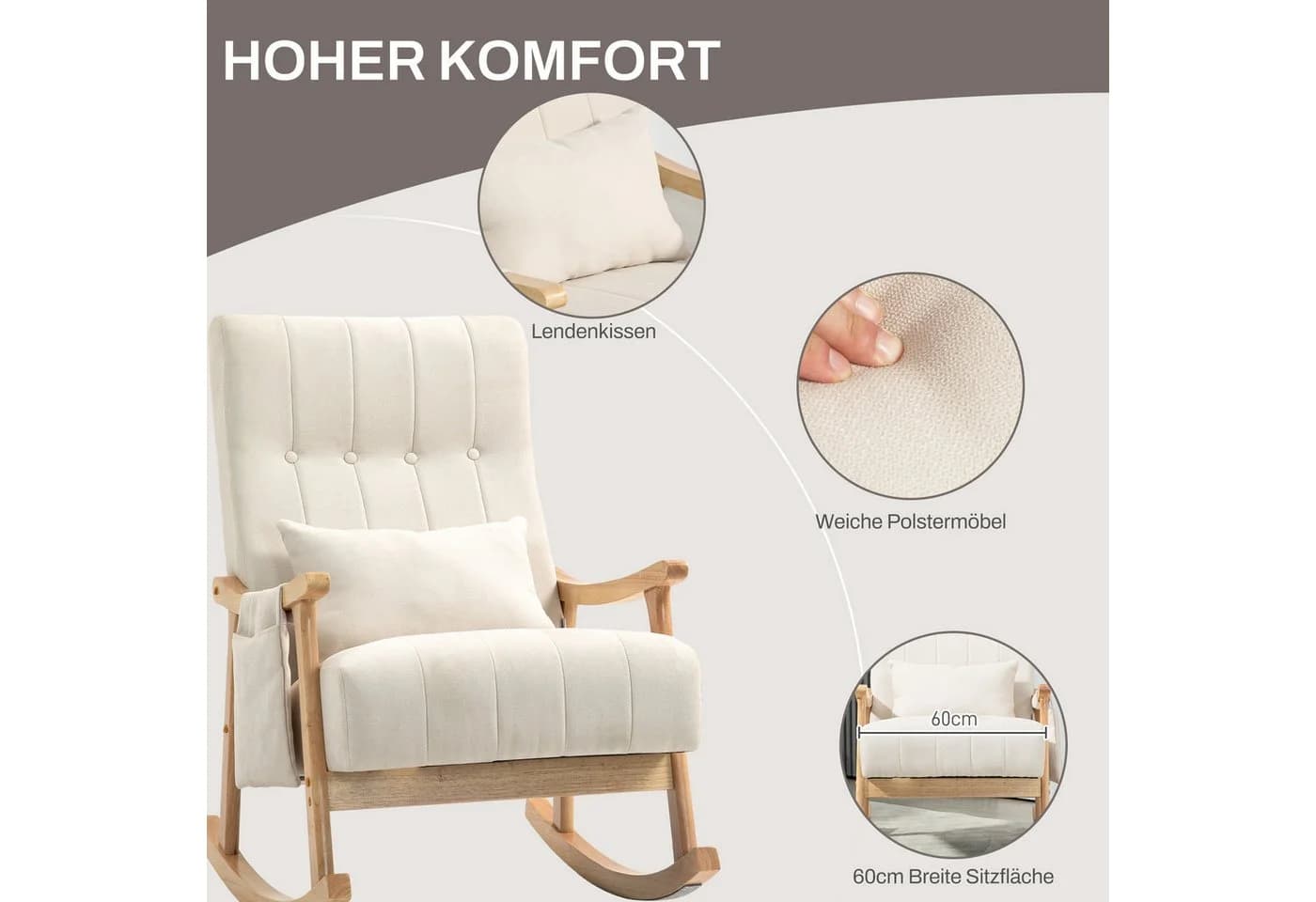 HOMCOM Schaukelstuhl Beige Gepolstert mit Lendenkissen - Bild 5