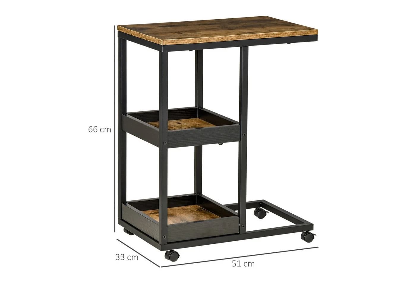 HOMCOM Beistelltisch Sofatisch mit Rollen, Ablage, Dunkelbraun - Bild 3