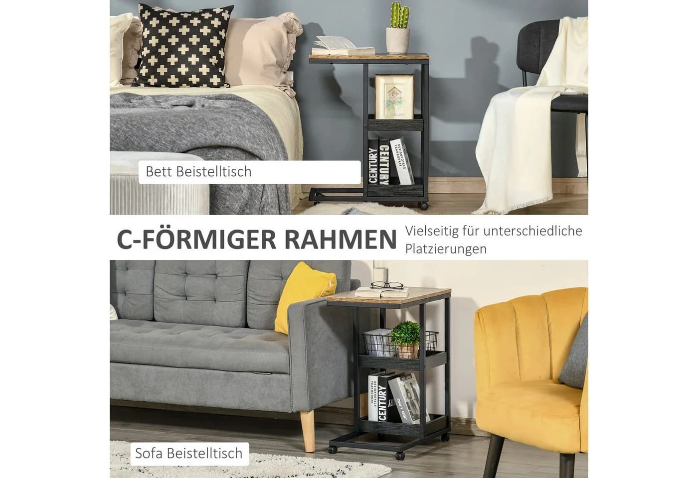 HOMCOM Beistelltisch Sofatisch mit Rollen, Ablage, Dunkelbraun - Bild 4