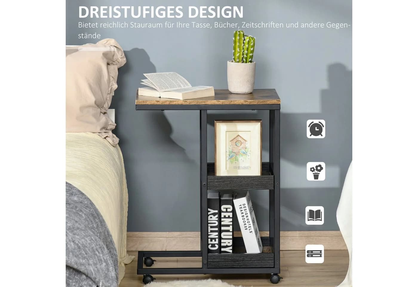 HOMCOM Beistelltisch Sofatisch mit Rollen, Ablage, Dunkelbraun - Bild 5