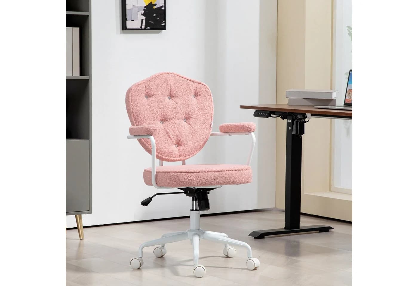 HOMCOM Bürostuhl Ergonomisch Rosa mit Wippfunktion und Knopfheftung - Bild 2