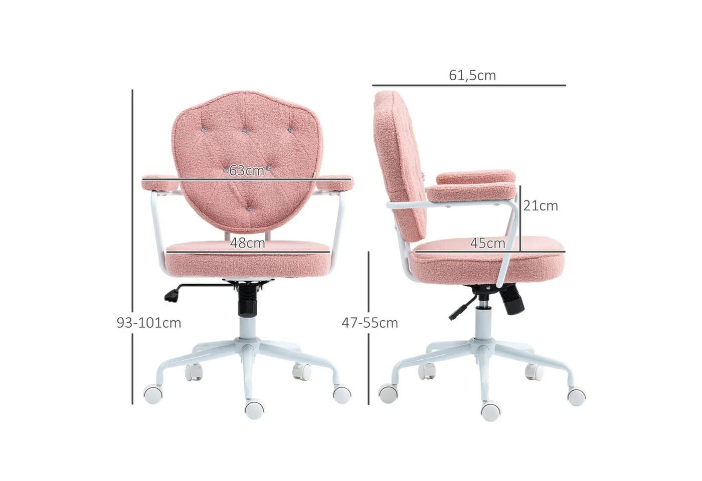 HOMCOM Bürostuhl Ergonomisch Rosa mit Wippfunktion und Knopfheftung - Bild 3