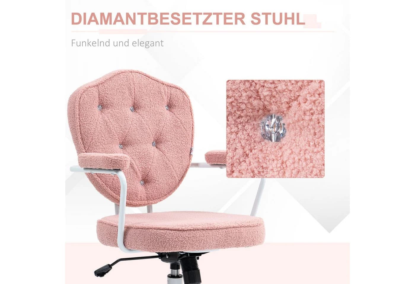HOMCOM Bürostuhl Ergonomisch Rosa mit Wippfunktion und Knopfheftung - Bild 4