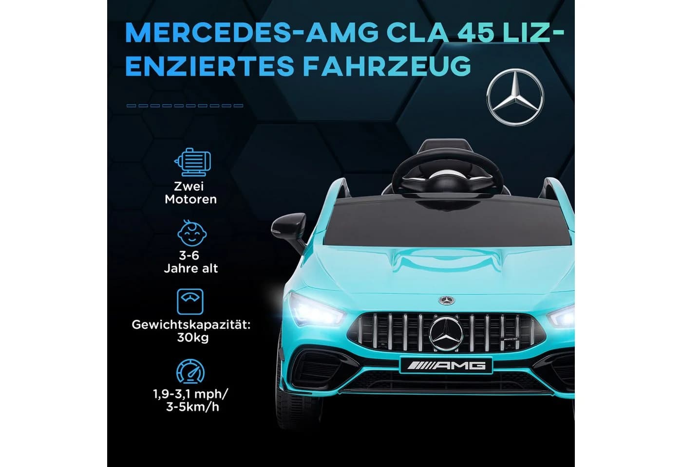 AIYAPLAY Elektro-Kinderauto Mercedes-Benz AMG CLA 45 Hellblau mit Fernbedienung - Bild 4
