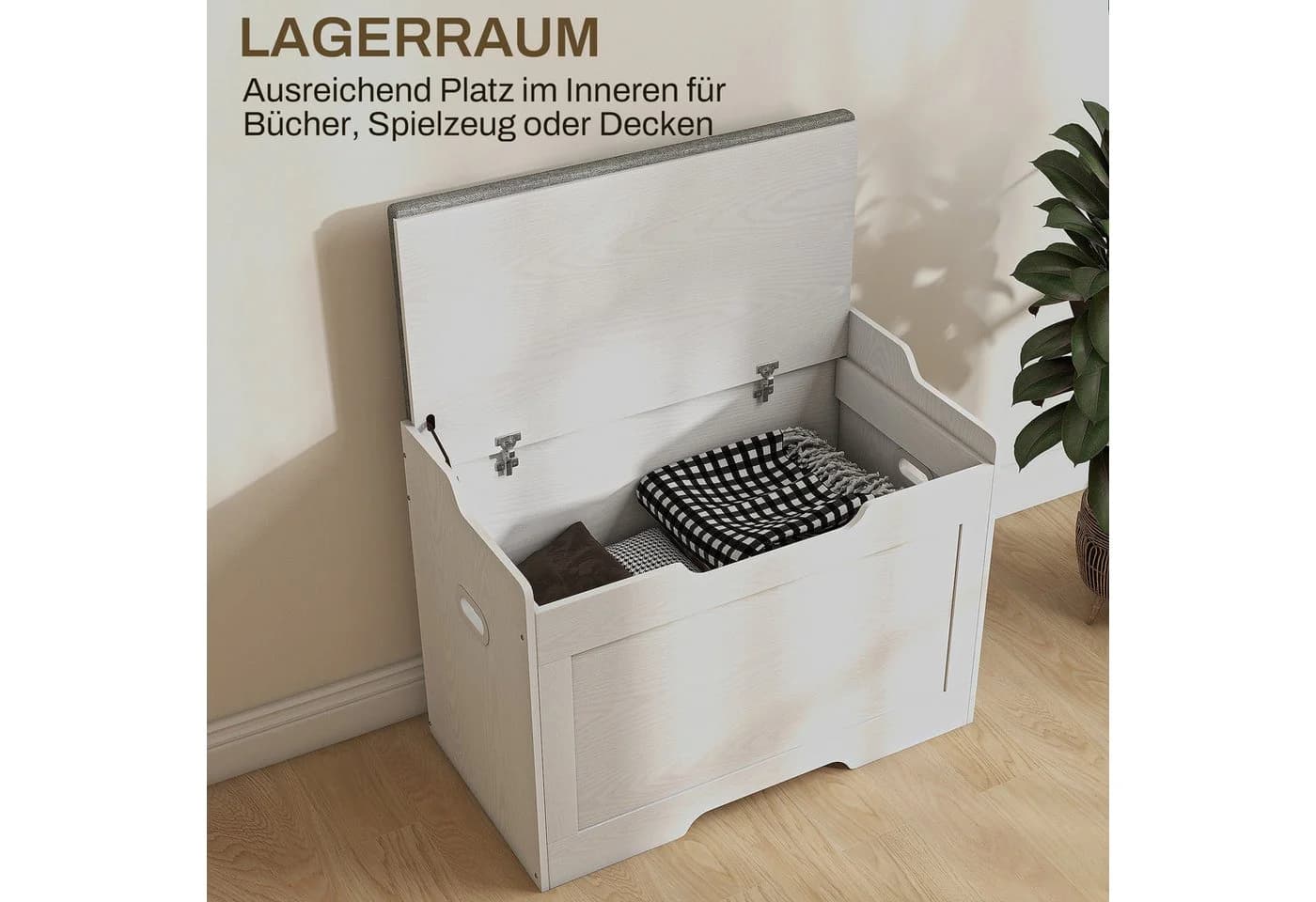HOMCOM Aufbewahrungstruhe 103 Liter Weiß mit Sitzkissen - Bild 4