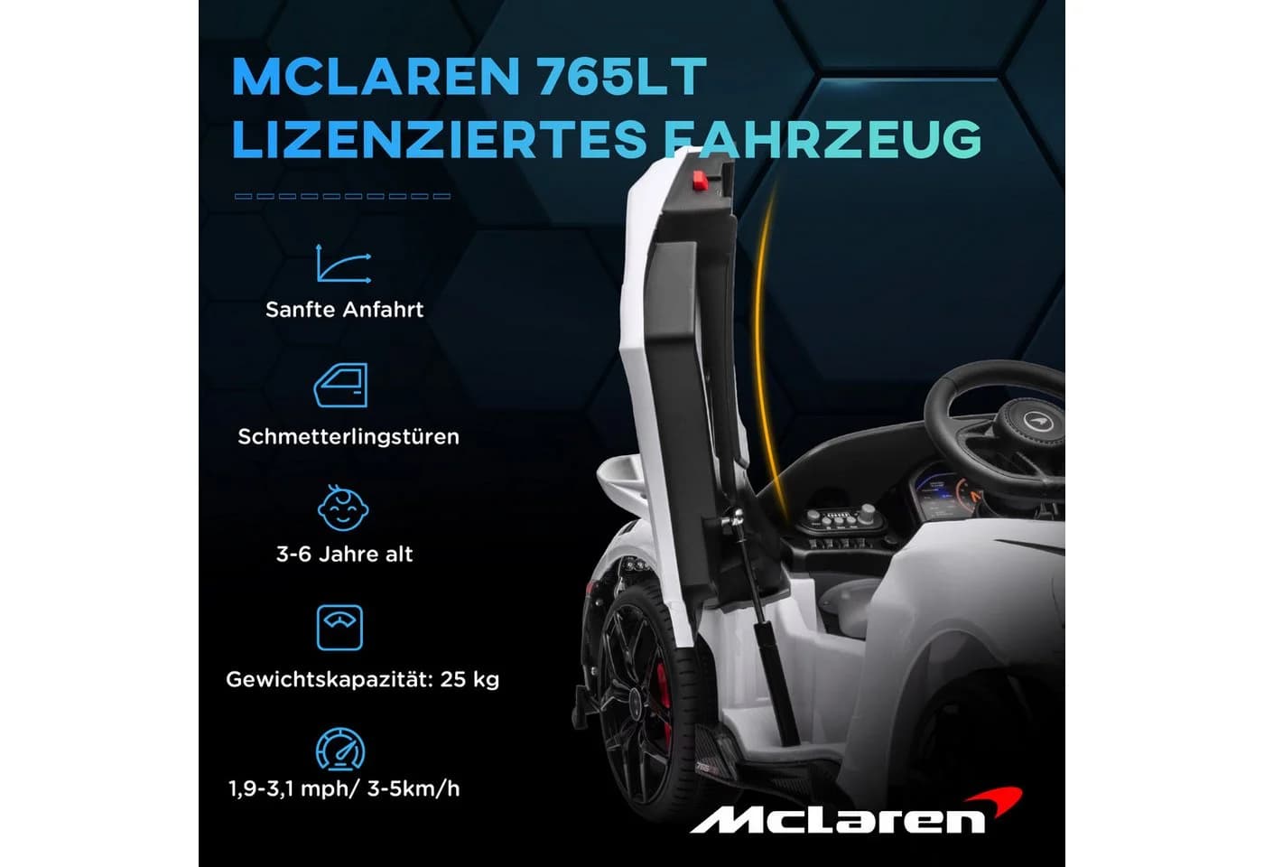 AIYAPLAY Elektro-Kinderauto 12 V Weiß mit Fernbedienung LED - Bild 4