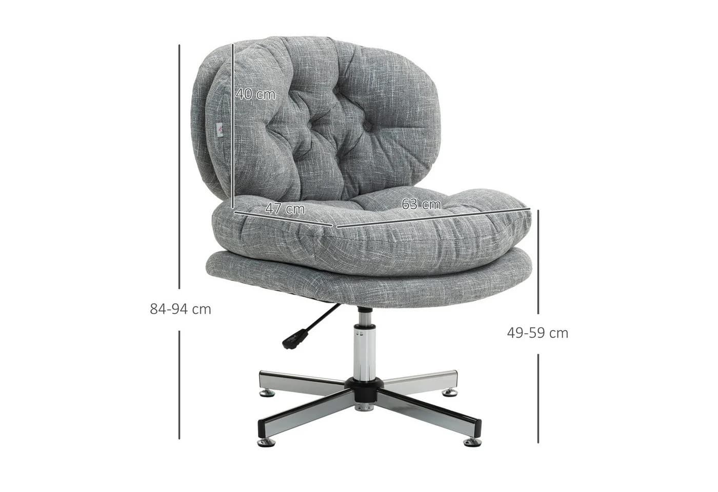 HOMCOM Bürostuhl Grau Leinenoptik Gepolstert Höhenverstellbar - Bild 3