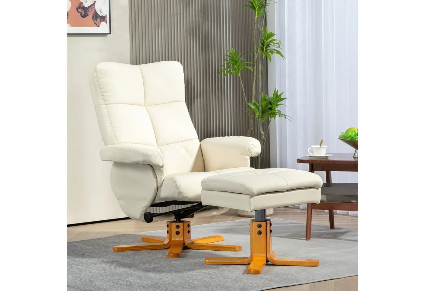 HOMCOM Relaxsessel mit Hocker und Stauraum, Cremeweiß, Kunstleder - Bild 2