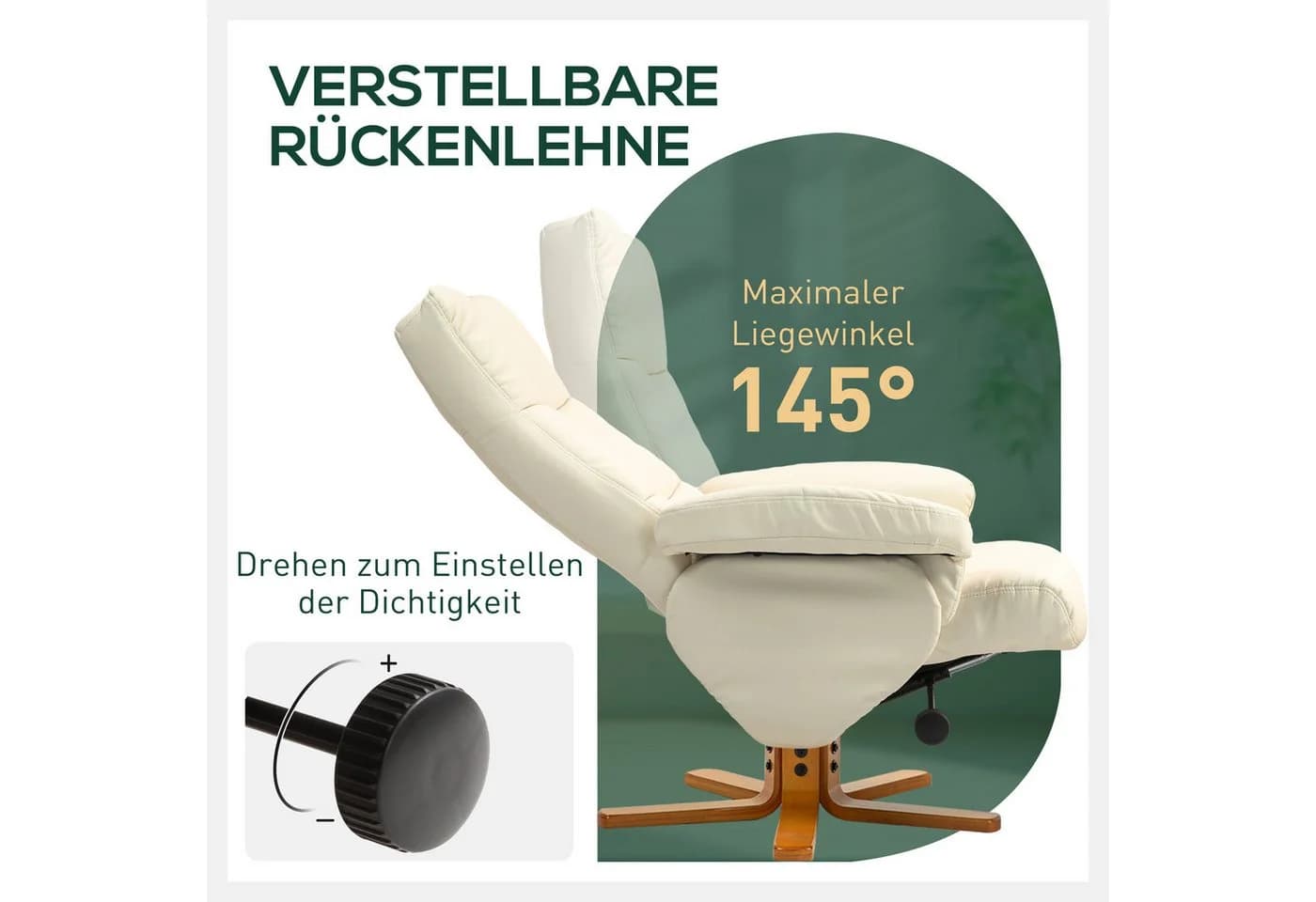 HOMCOM Relaxsessel mit Hocker und Stauraum, Cremeweiß, Kunstleder - Bild 4