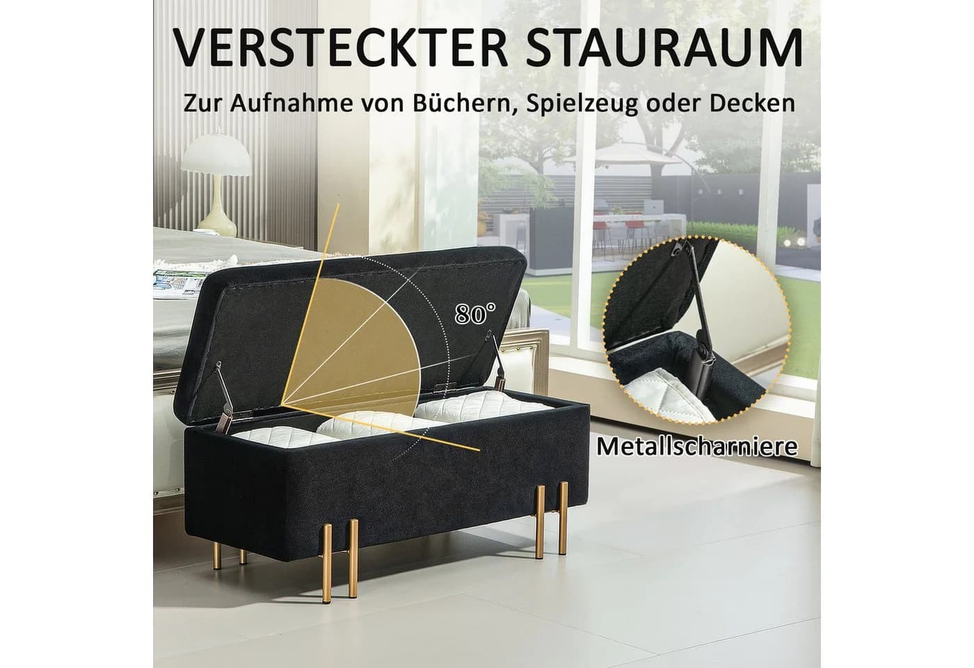 HOMCOM Sitzbank mit Stauraum Schwarz Samt Metall - Bild 4