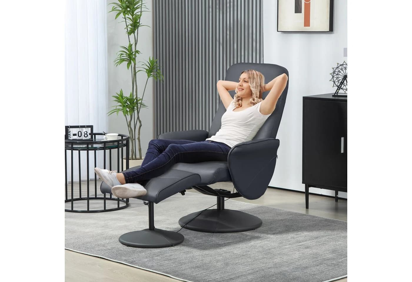 HOMCOM Massagesessel mit Fußhocker, Grau, Liegefunktion & Massage - Bild 2