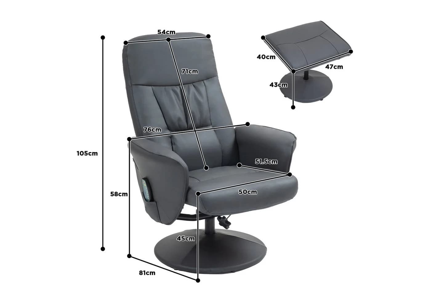 HOMCOM Massagesessel mit Fußhocker, Grau, Liegefunktion & Massage - Bild 3