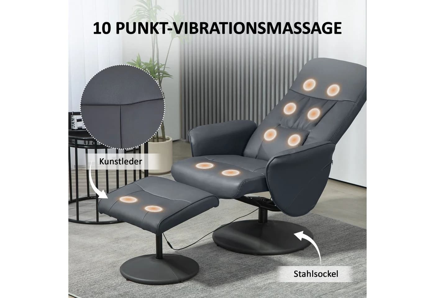 HOMCOM Massagesessel mit Fußhocker, Grau, Liegefunktion & Massage - Bild 4