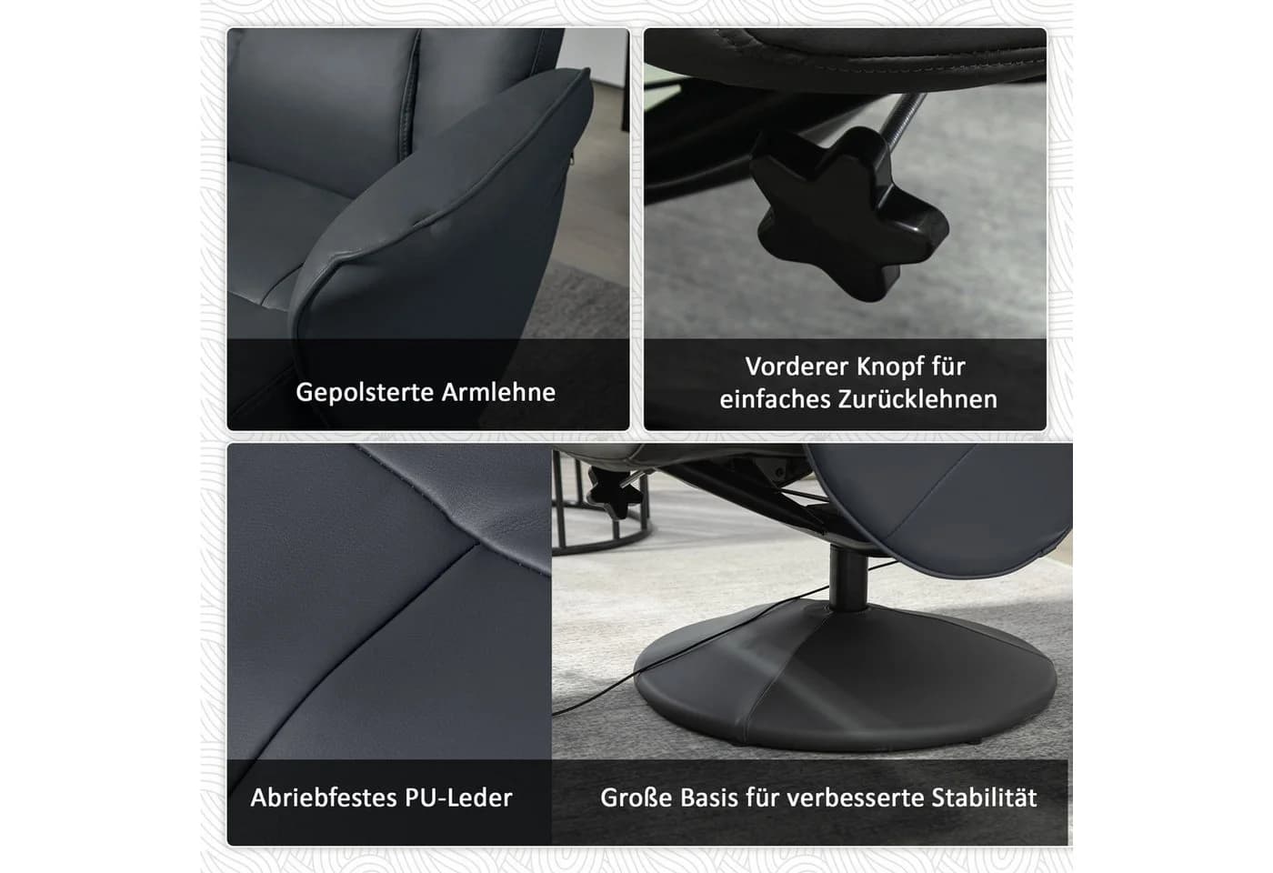 HOMCOM Massagesessel mit Fußhocker, Grau, Liegefunktion & Massage - Bild 5