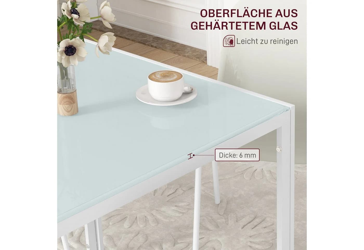 HOMCOM Esstisch Weiß Hartglas Quadratisch - Bild 4