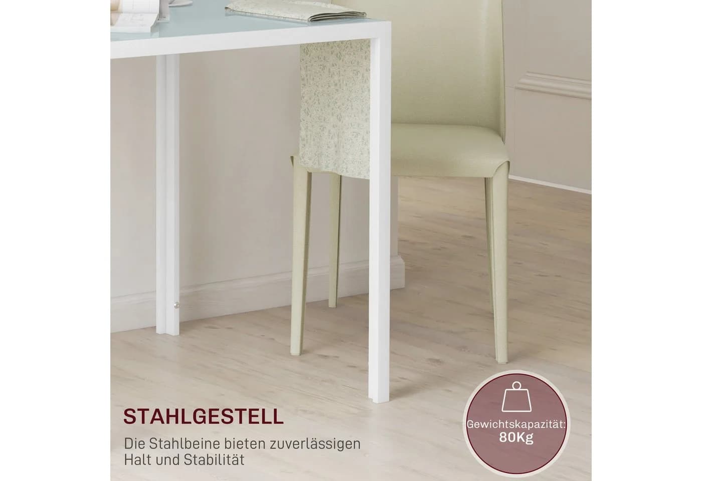 HOMCOM Esstisch Weiß Hartglas Quadratisch - Bild 5