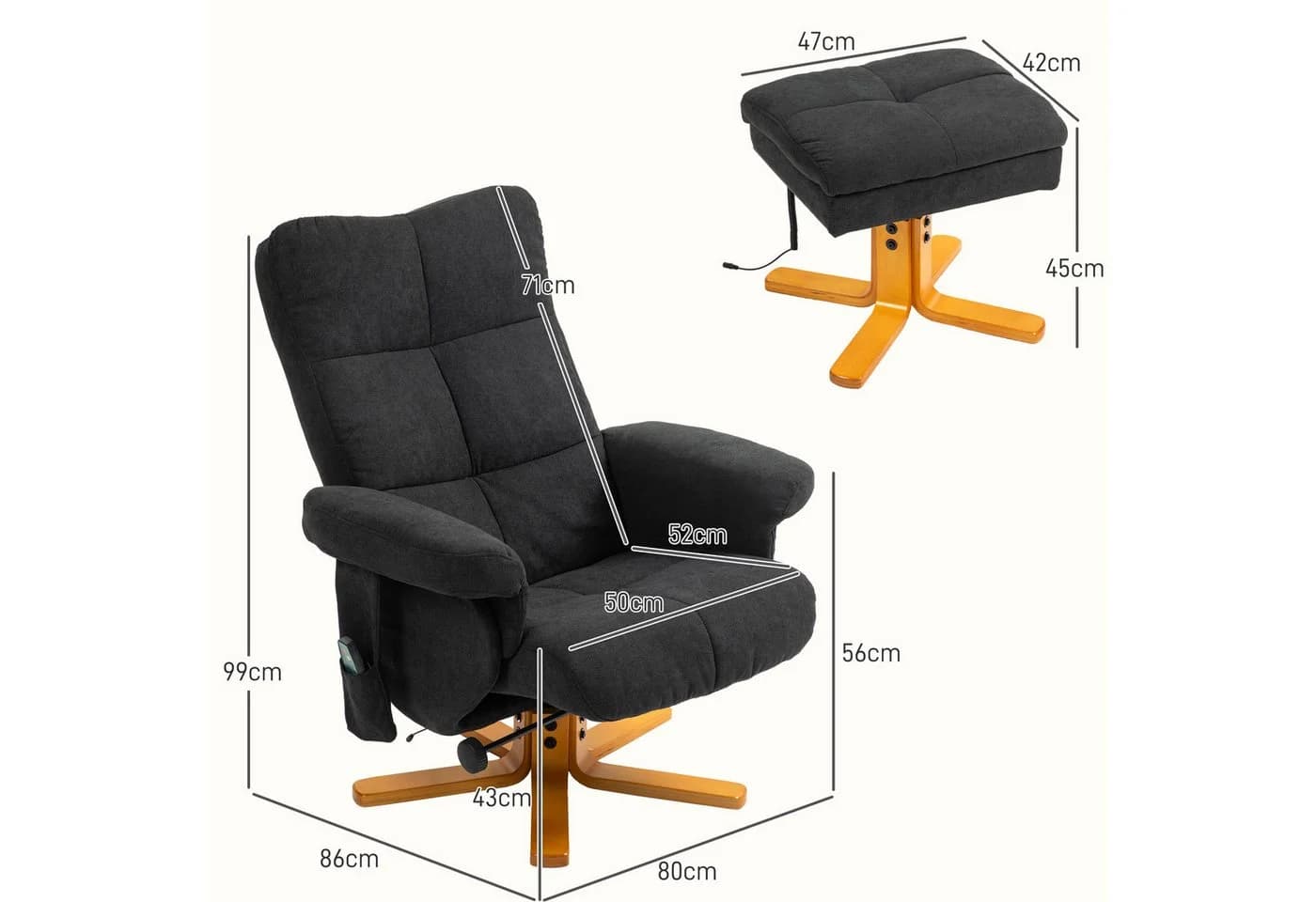HOMCOM Massagesessel mit Fußhocker und Liegefunktion Schwarz - Bild 3
