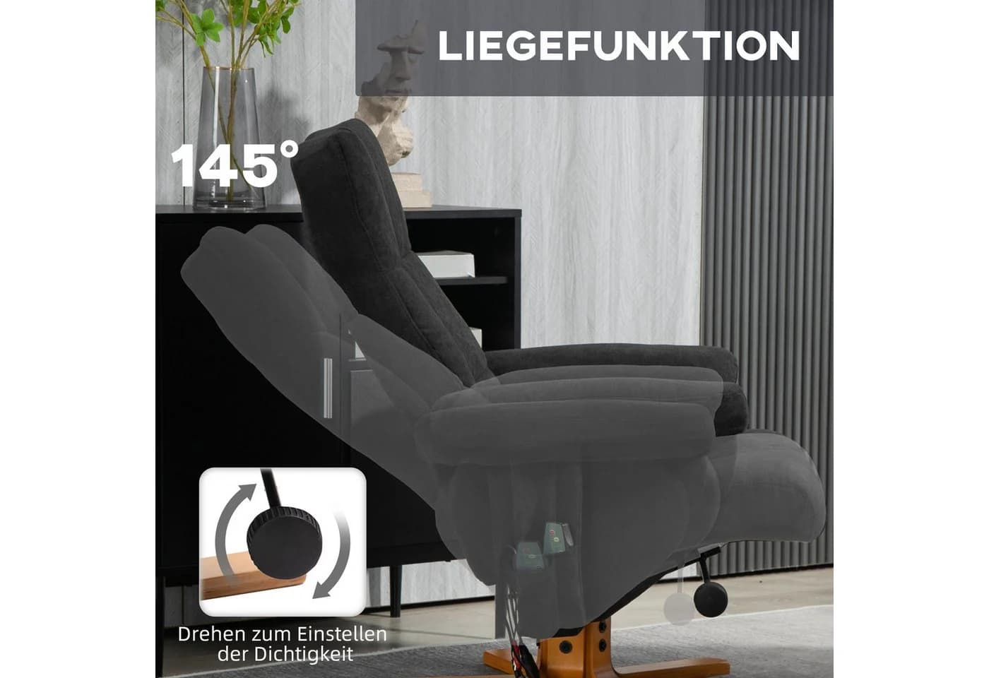 HOMCOM Massagesessel mit Fußhocker und Liegefunktion Schwarz - Bild 5