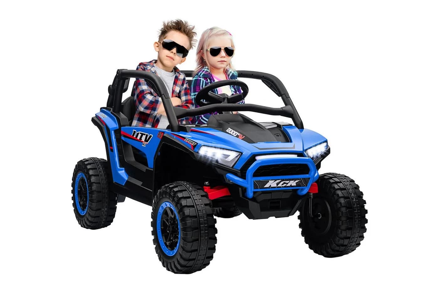 AIYAPLAY Elektro-Kinderauto mit Musikanschluss, 2,4G Fernbedienung, Scheinwerfer, Hupe, 5-7 km/h, Belastbarkeit 50 kg, Blau - Bild 2