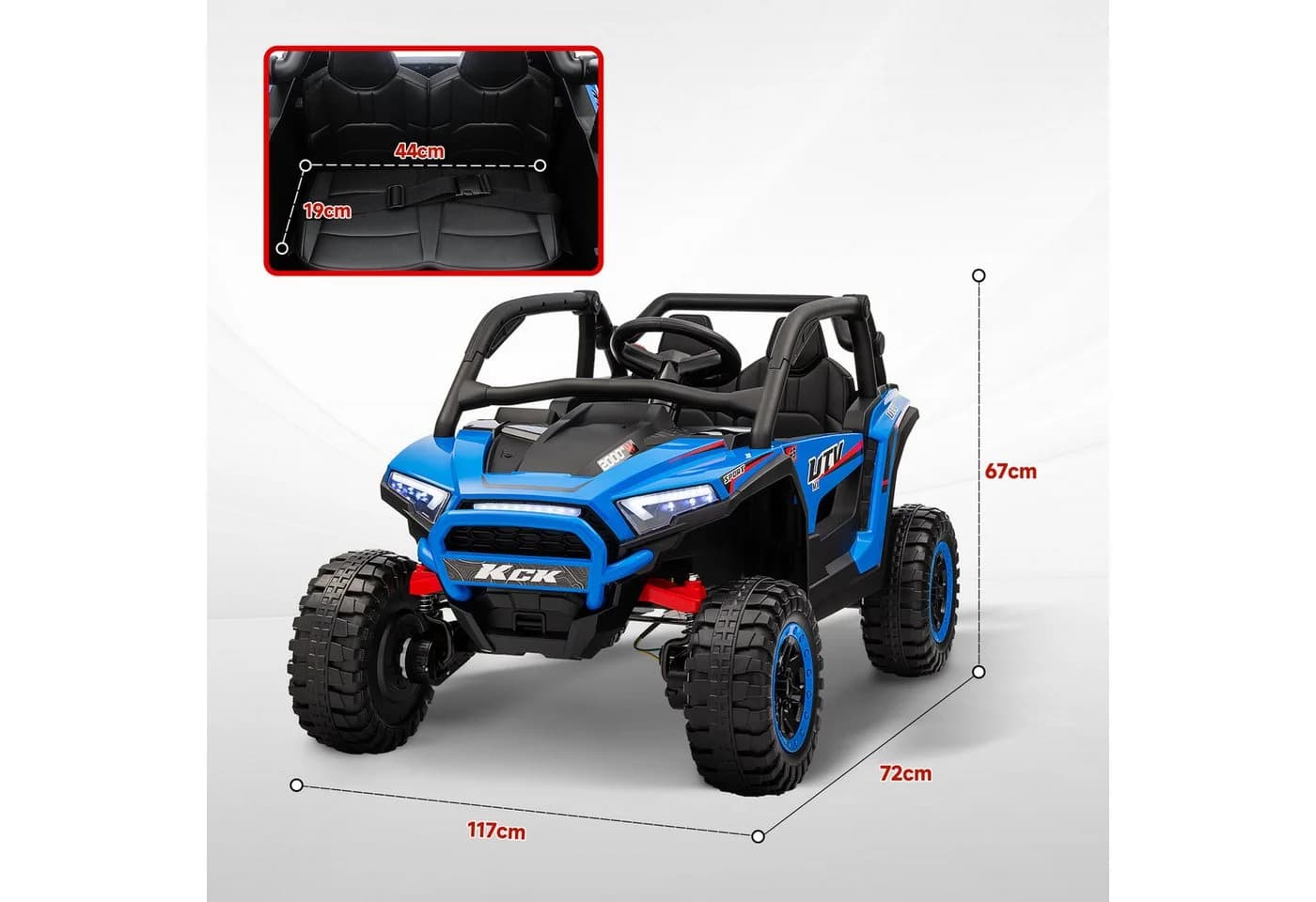 AIYAPLAY Elektro-Kinderauto mit Musikanschluss, 2,4G Fernbedienung, Scheinwerfer, Hupe, 5-7 km/h, Belastbarkeit 50 kg, Blau - Bild 3