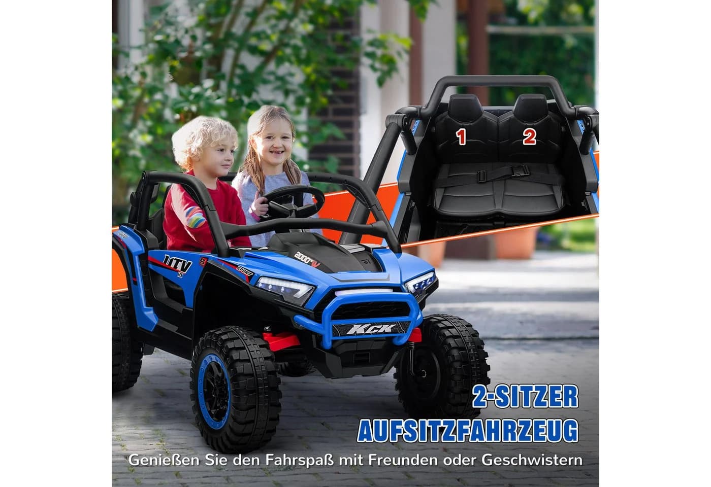 AIYAPLAY Elektro-Kinderauto mit Musikanschluss, 2,4G Fernbedienung, Scheinwerfer, Hupe, 5-7 km/h, Belastbarkeit 50 kg, Blau - Bild 4