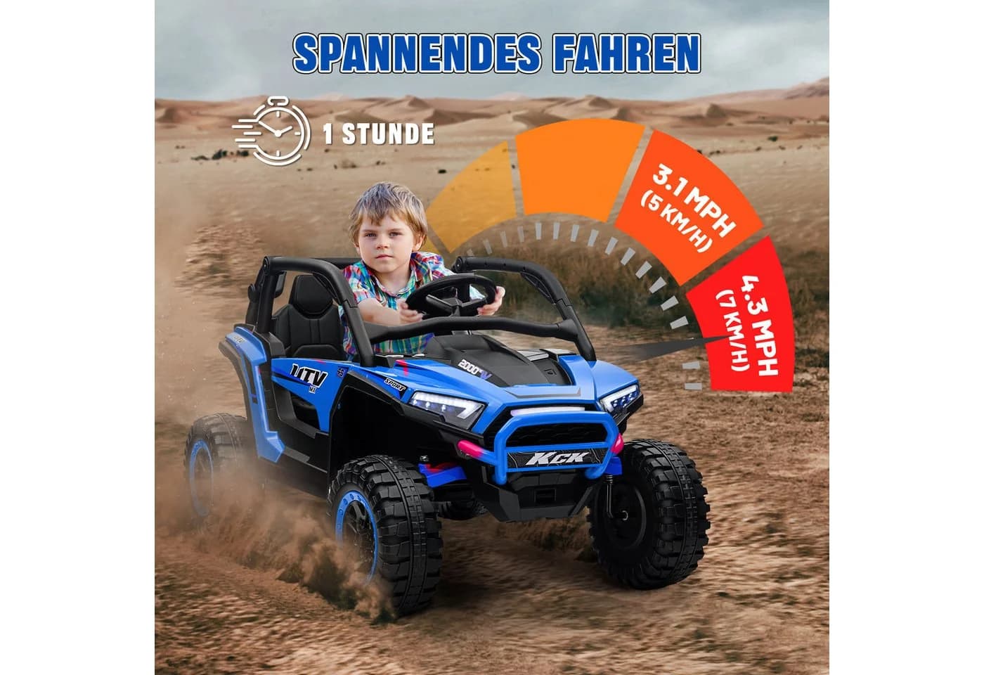 AIYAPLAY Elektro-Kinderauto mit Musikanschluss, 2,4G Fernbedienung, Scheinwerfer, Hupe, 5-7 km/h, Belastbarkeit 50 kg, Blau - Bild 5
