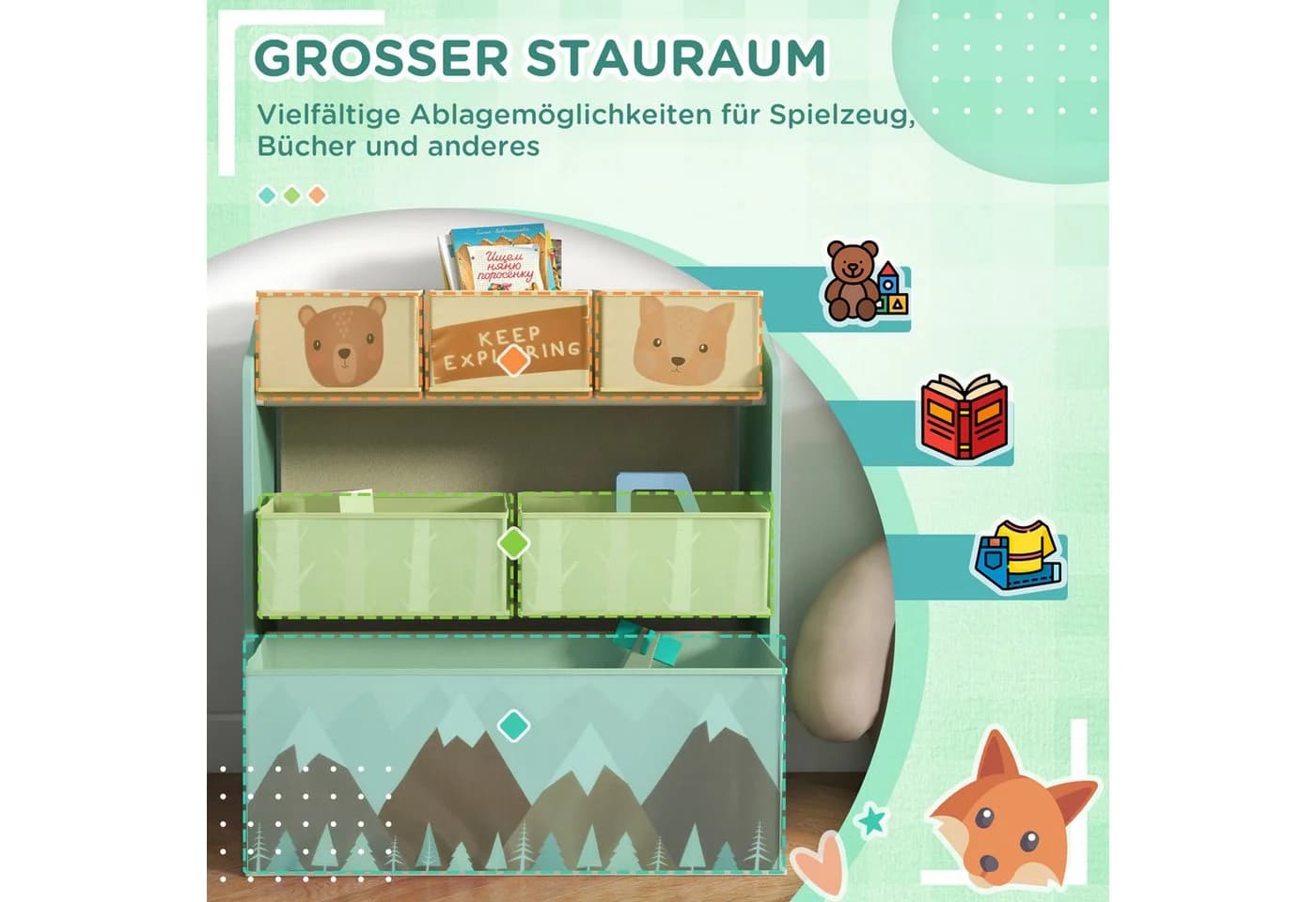 ZONEKIZ Kinderregal Bücherregal Grün 6 Fächer - Bild 4