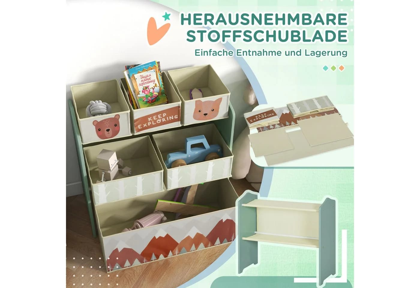 ZONEKIZ Kinderregal Bücherregal Grün 6 Fächer - Bild 5