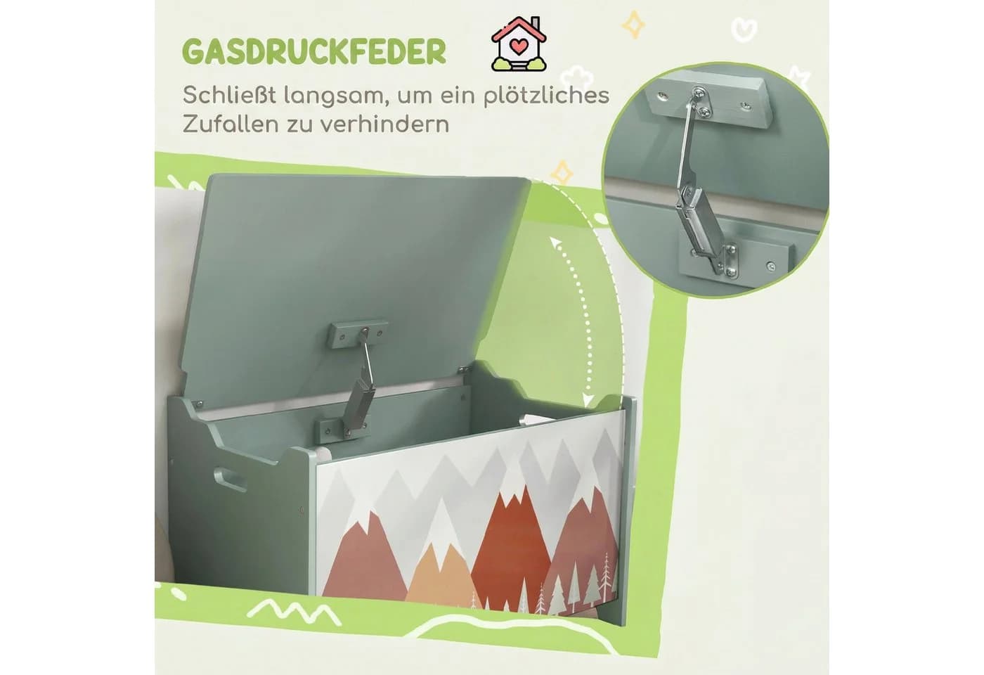 ZONEKIZ Spielzeugkiste mit Deckel Tierdesign Grün Aufbewahrungsbox - Bild 5