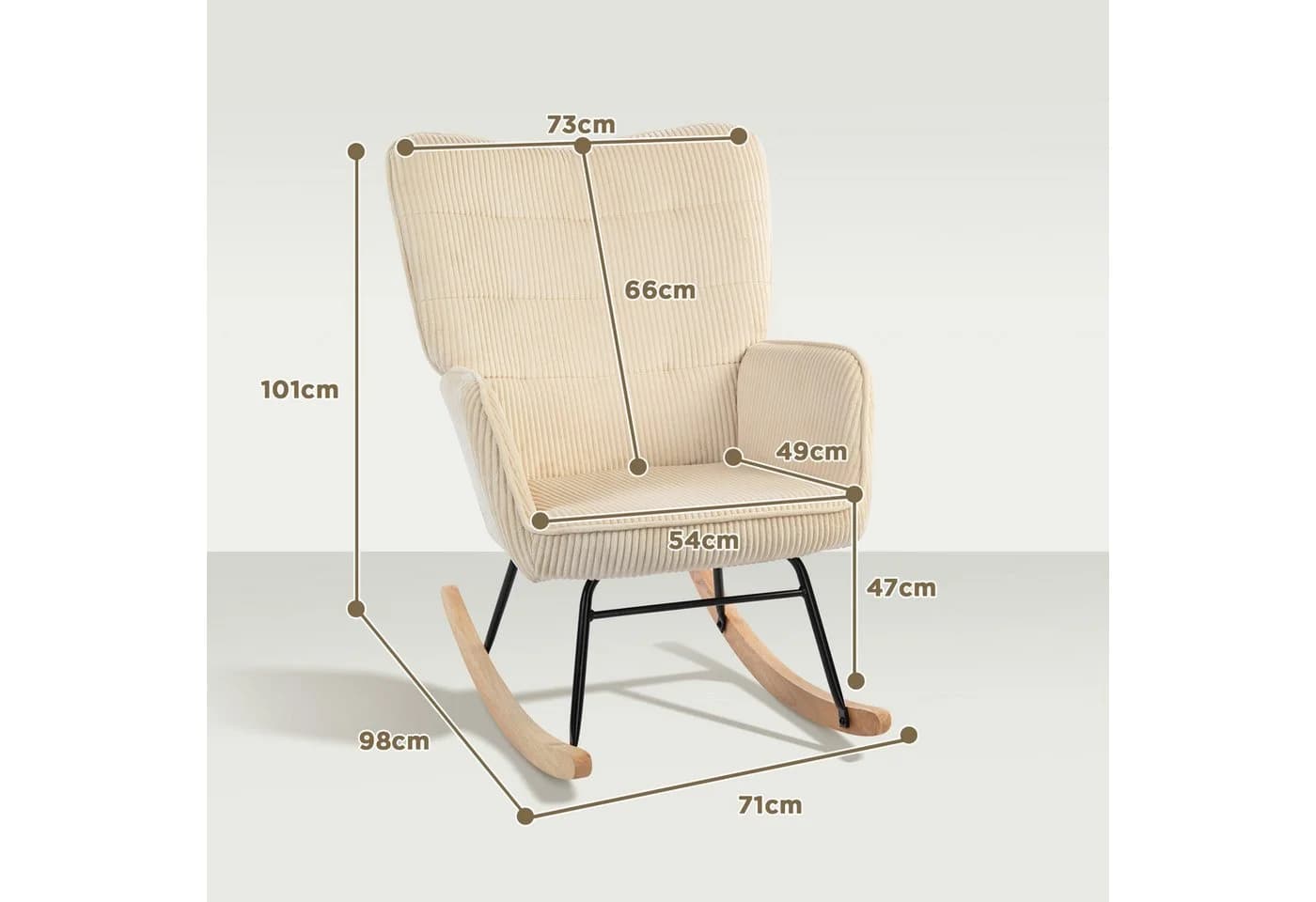HOMCOM Schaukelstuhl Sessel Beige Buchenholz Polsterstuhl - Bild 3