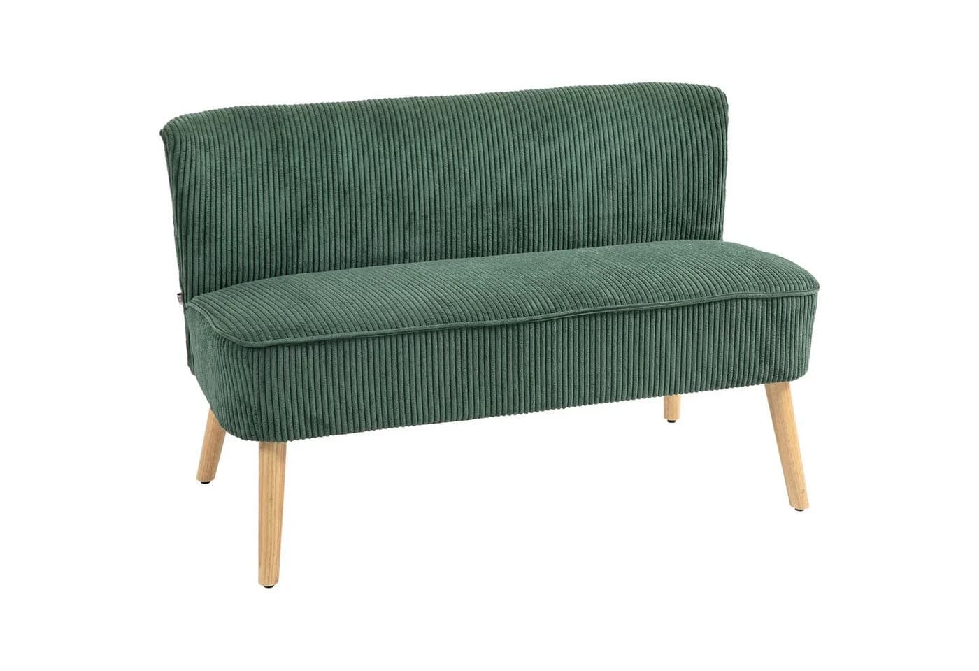 HOMCOM 2-Sitzer Sofa Grün Cord-Optik Holzbeine