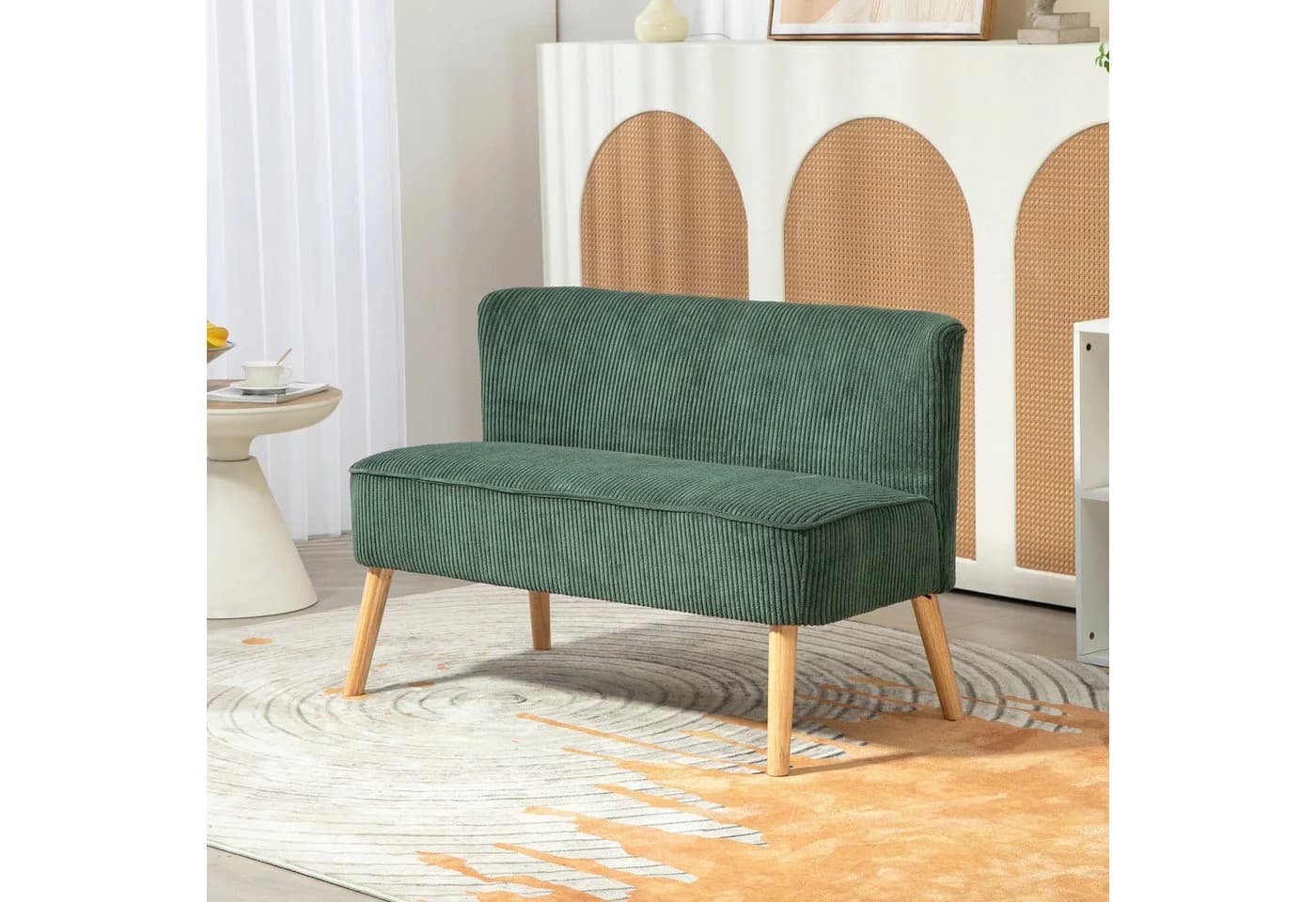 HOMCOM 2-Sitzer Sofa Grün Cord-Optik Holzbeine - Bild 2