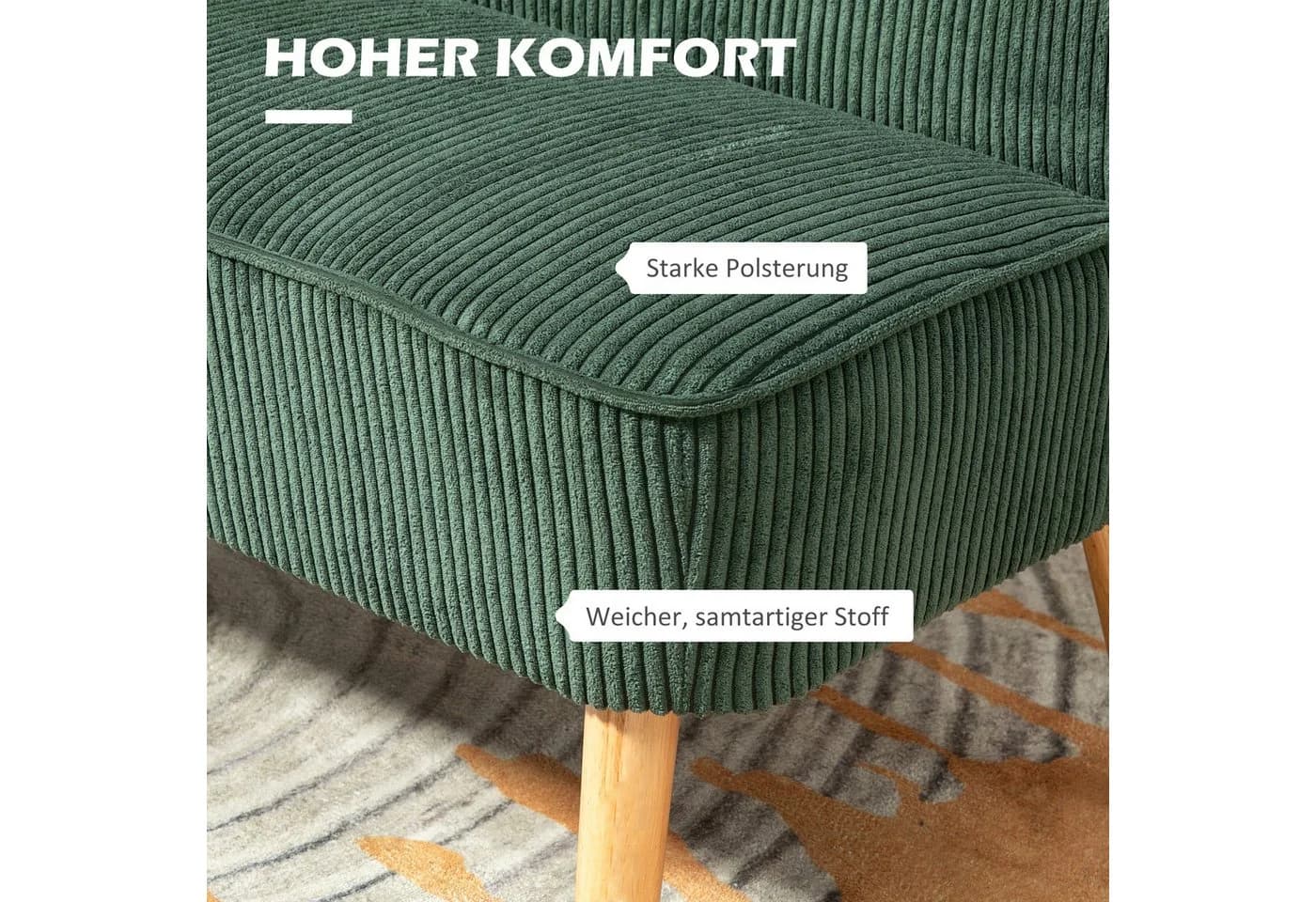 HOMCOM 2-Sitzer Sofa Grün Cord-Optik Holzbeine - Bild 4
