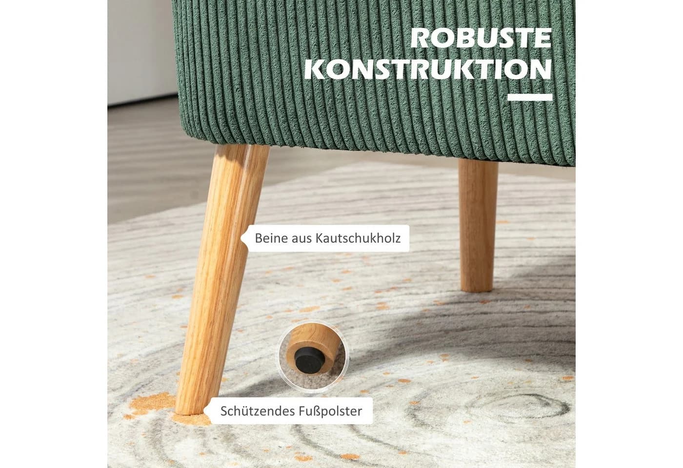 HOMCOM 2-Sitzer Sofa Grün Cord-Optik Holzbeine - Bild 5