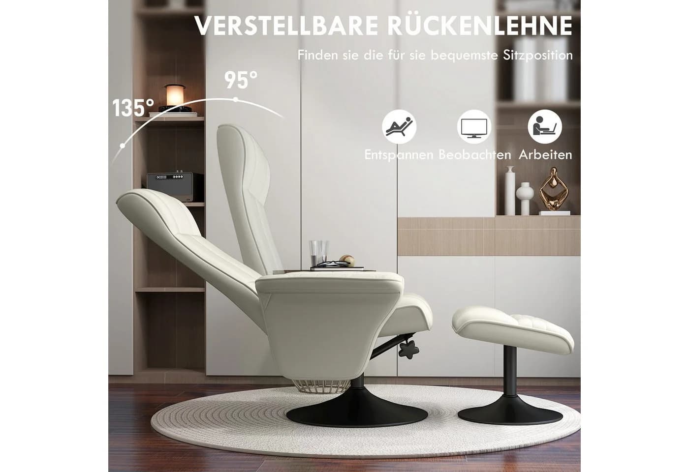 HOMCOM Relaxsessel mit Fußhocker Verstellbar Cremeweiß - Bild 4