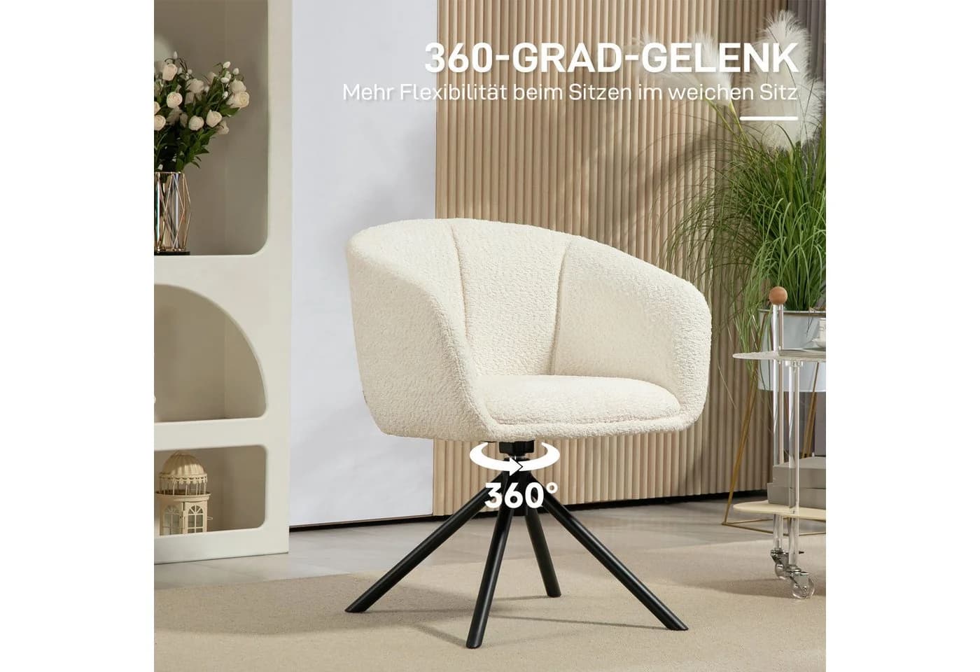 HOMCOM Relaxsessel Cremeweiß mit 360° Drehfunktion und Armlehne - Bild 4