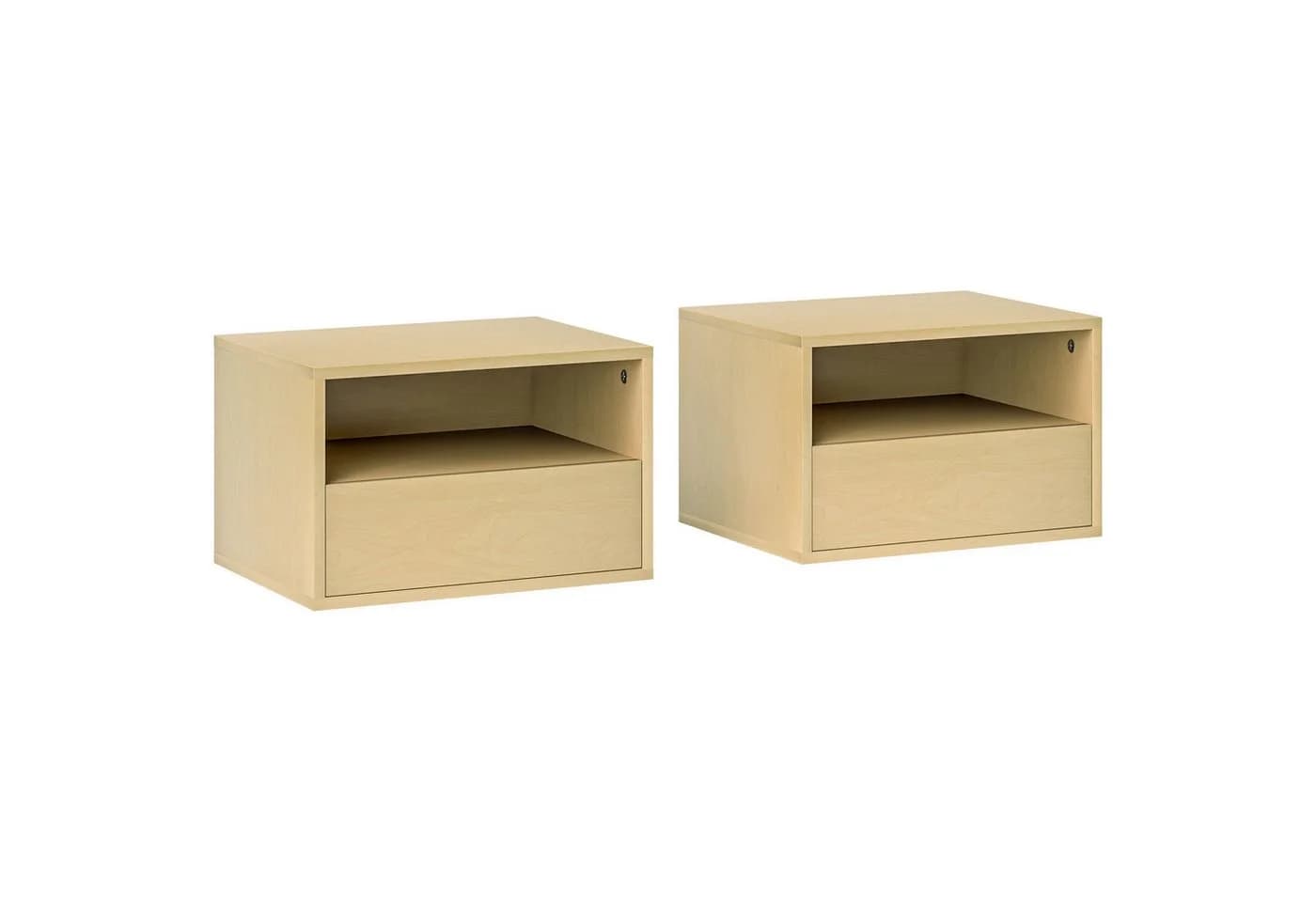 HOMCOM Wandnachttisch Set 2-tlg. mit Schublade Naturholz