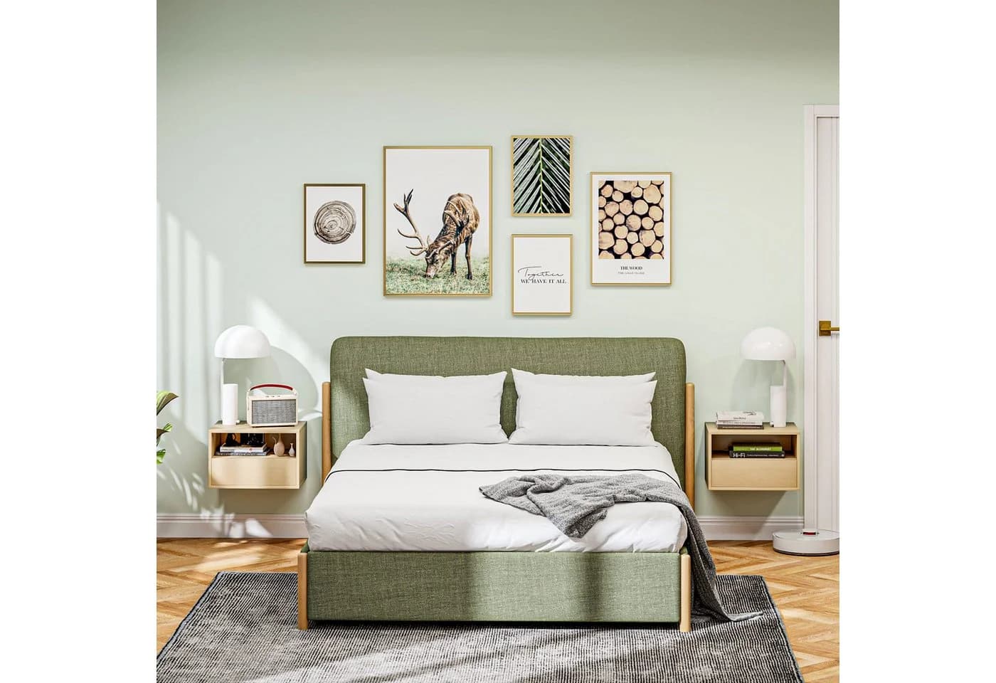 HOMCOM Wandnachttisch Set 2-tlg. mit Schublade Naturholz - Bild 2