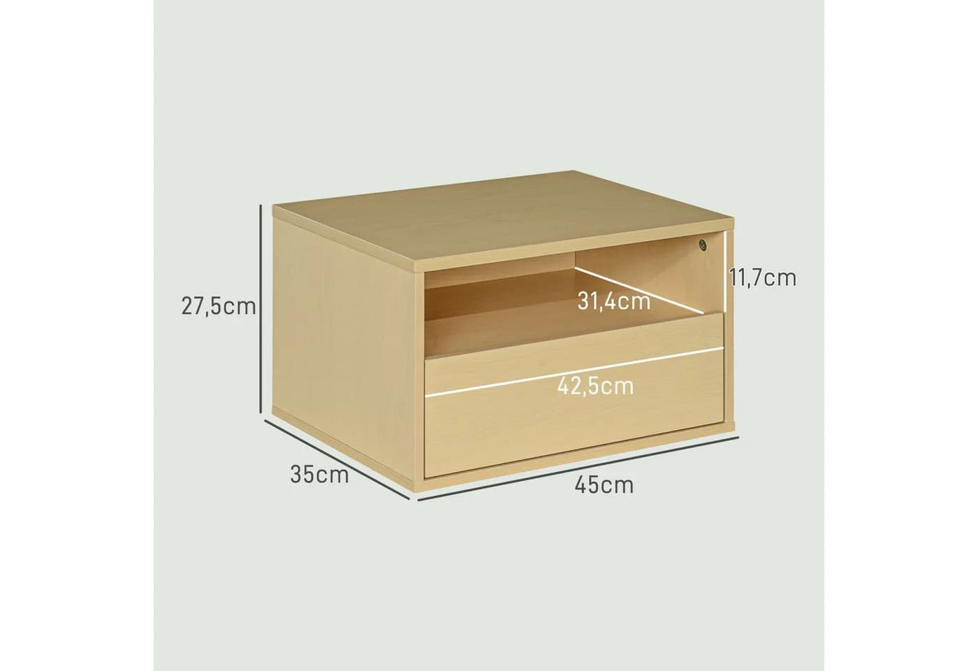 HOMCOM Wandnachttisch Set 2-tlg. mit Schublade Naturholz - Bild 3