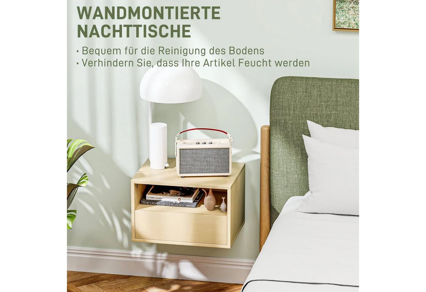 HOMCOM Wandnachttisch Set 2-tlg. mit Schublade Naturholz - Bild 4