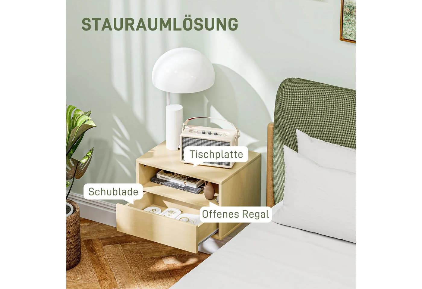 HOMCOM Wandnachttisch Set 2-tlg. mit Schublade Naturholz - Bild 5