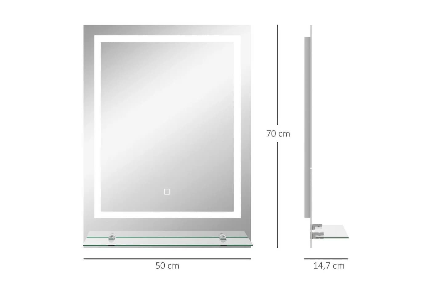 Kleankin Spiegel mit Beleuchtung, Touch-Schalter, Memory-Funktion, Anti-Beschlag, 70 x 50 cm - Bild 3