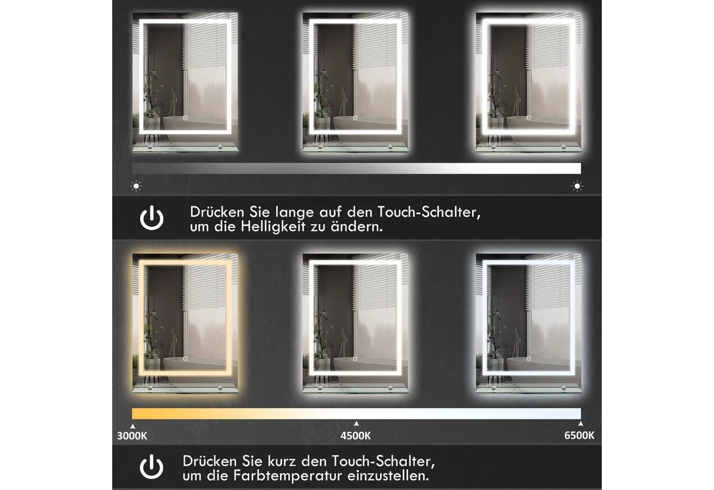 Kleankin Spiegel mit Beleuchtung, Touch-Schalter, Memory-Funktion, Anti-Beschlag, 70 x 50 cm - Bild 5