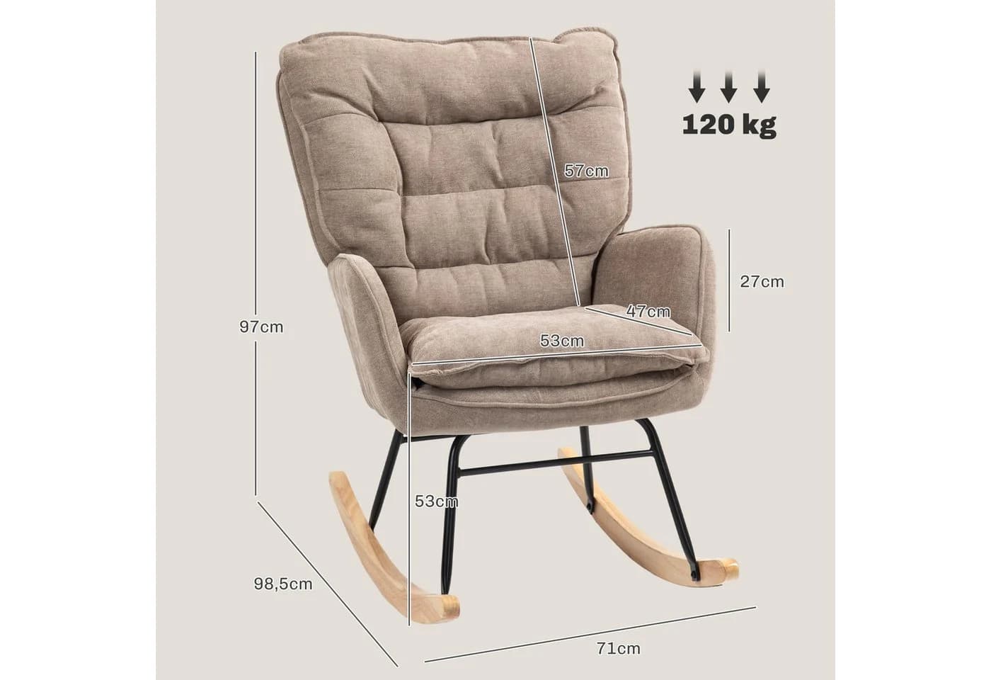 HOMCOM Schaukelstuhl Braun Chenilleoptik Schwingsessel 120kg - Bild 3