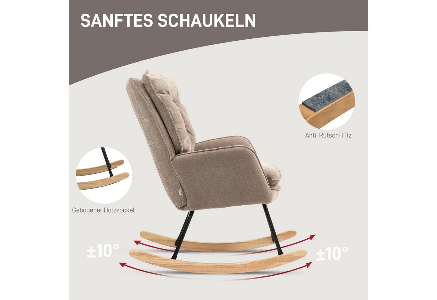 HOMCOM Schaukelstuhl Braun Chenilleoptik Schwingsessel 120kg - Bild 4
